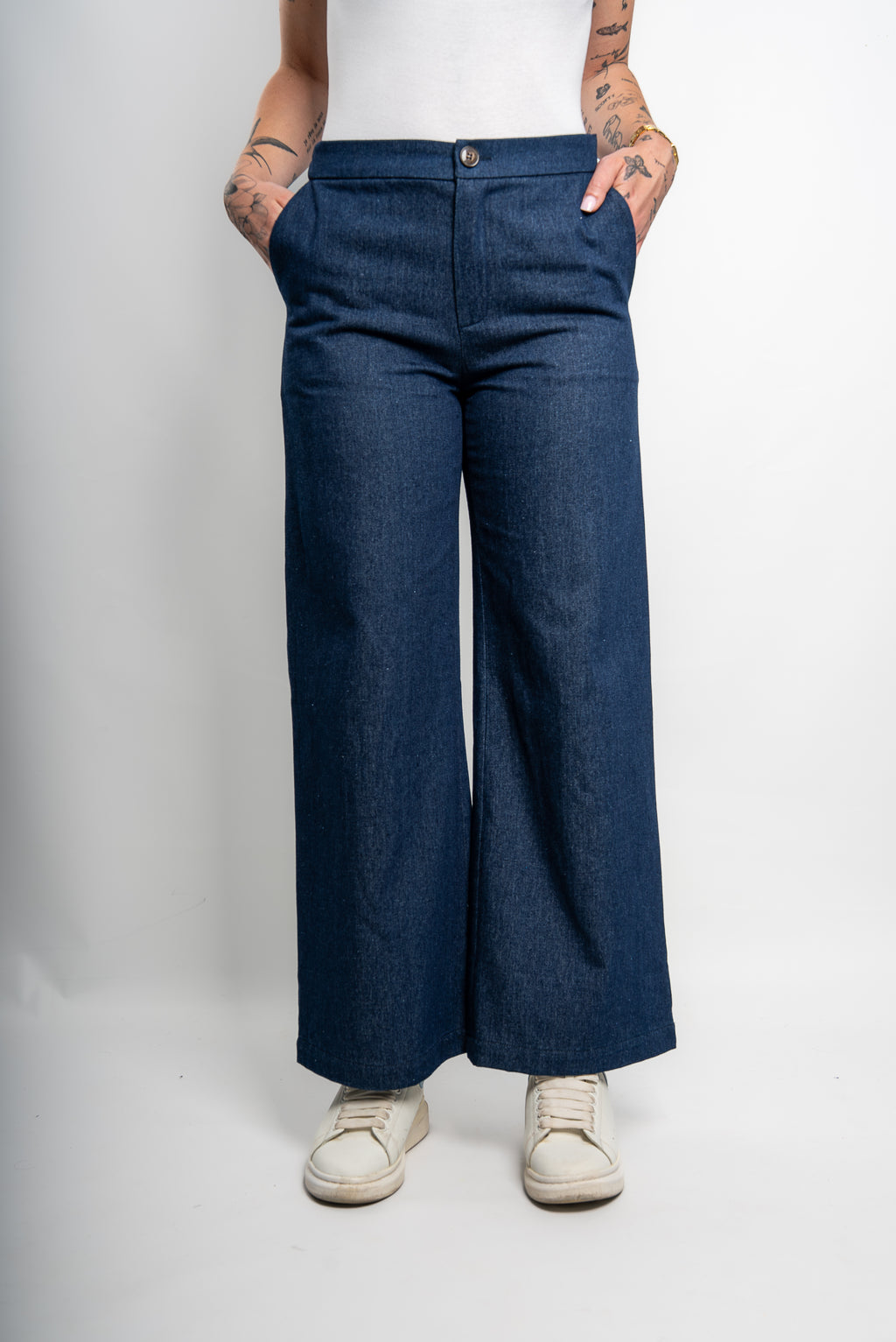 Pantalon Tailleur Ajustable Denim